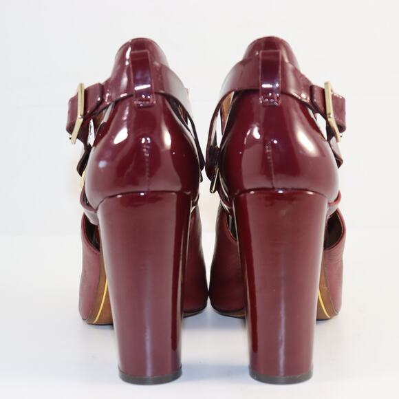 Ralph Lauren Burgundy Leather & Patent Peep Toe Heels – Size 8.5 - Picture 4 of 7